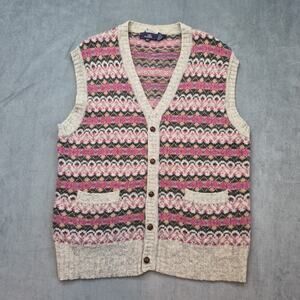 Vintage Carl Michaels 100% Shetland Wool Fair Isle Waistcoat Cardigan Vest Sz XL